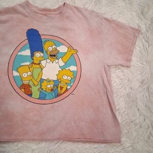 The Simpsons Crop Top T Shirt Pink Tie Dyed Size Medium